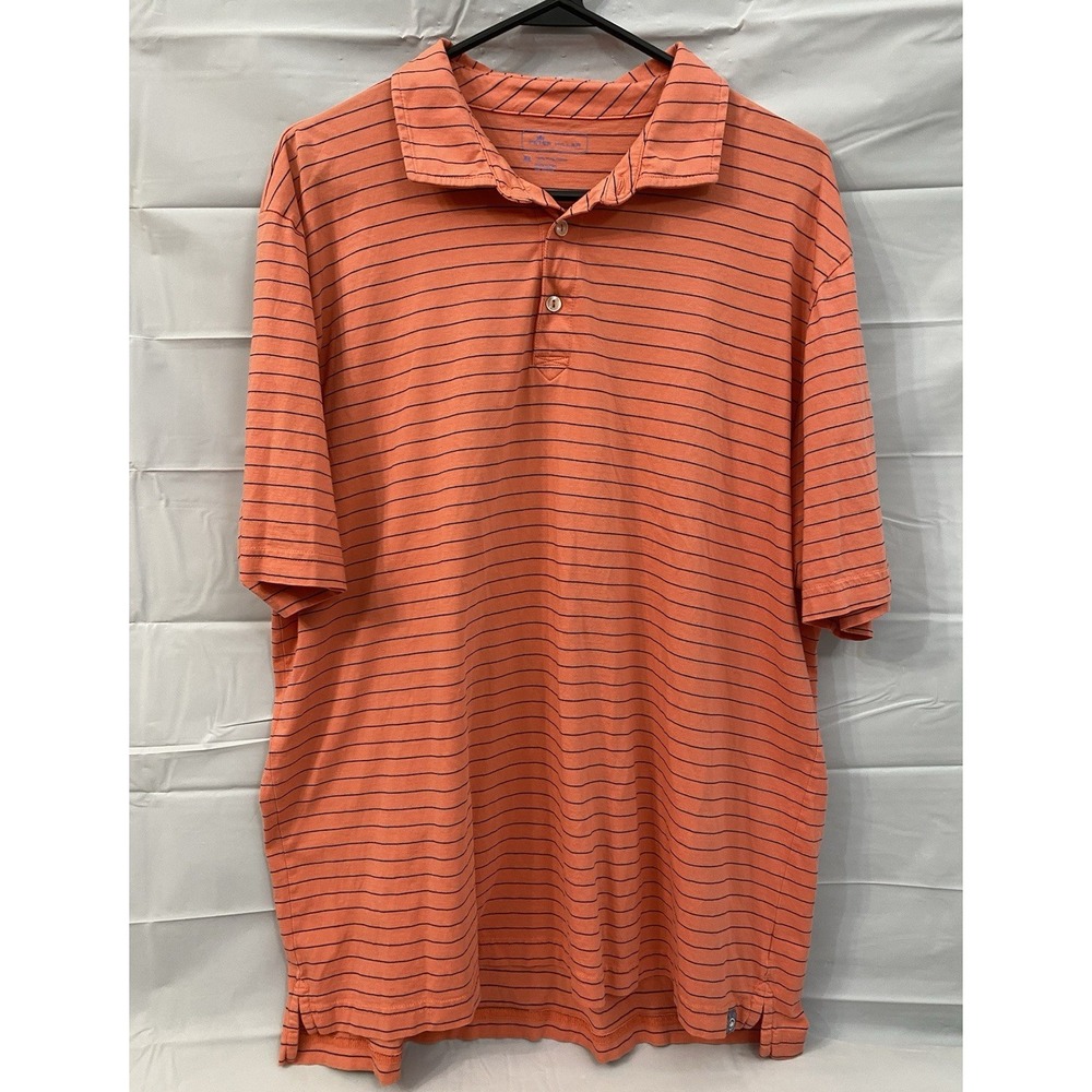 Peter Millar Polo Shirt Mens XL Coral Striped‎ Golf Pima Cotton Short Sleeve